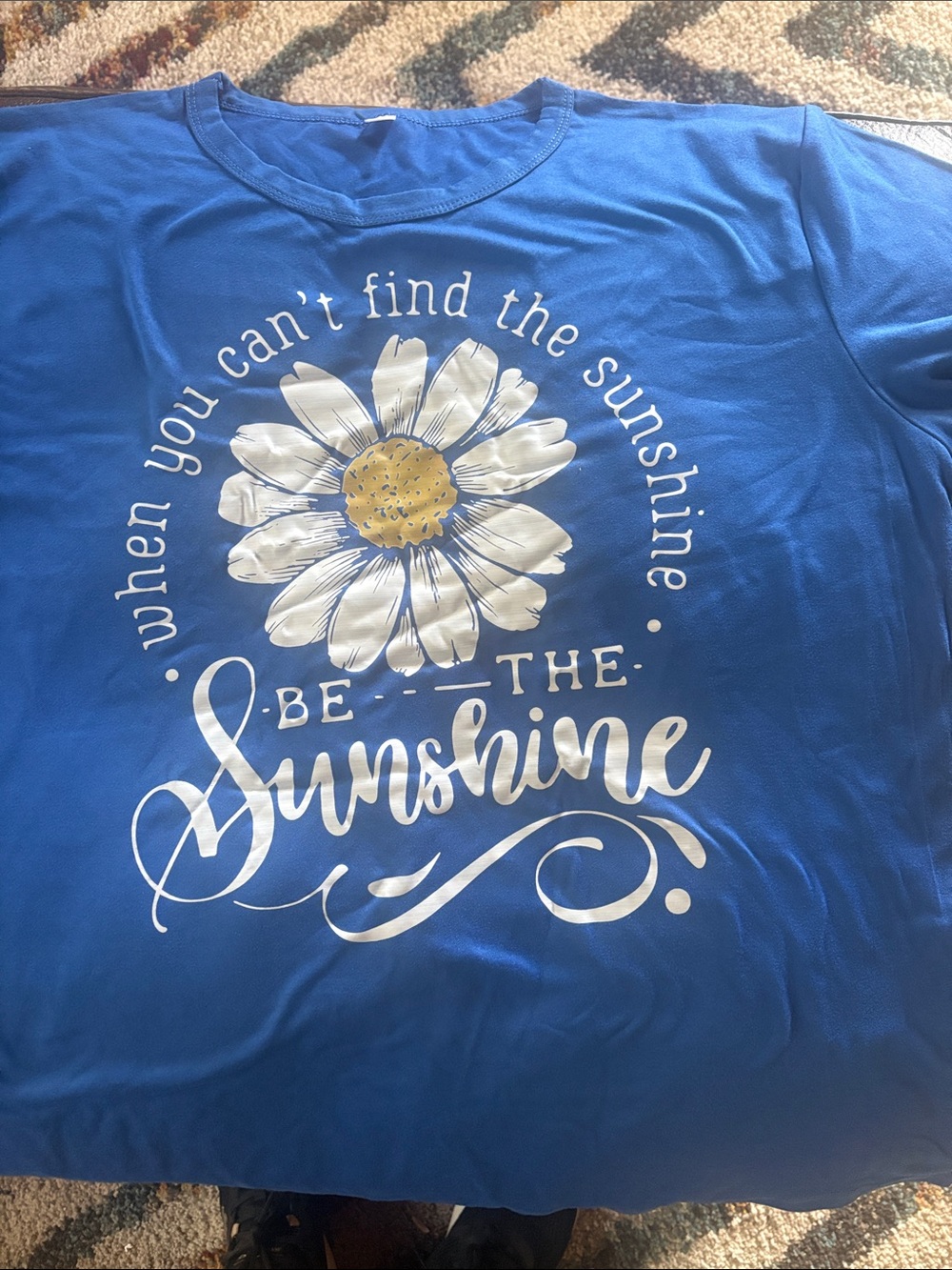 Blue Graphic Tee with Daisy "Be The Sunshine"